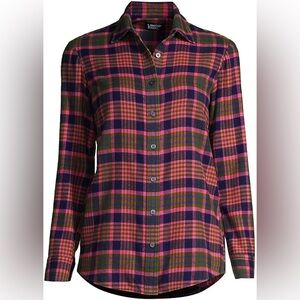 Lands' End Women's Flannel Shirt, Diode Pink Plaid , Size Medium